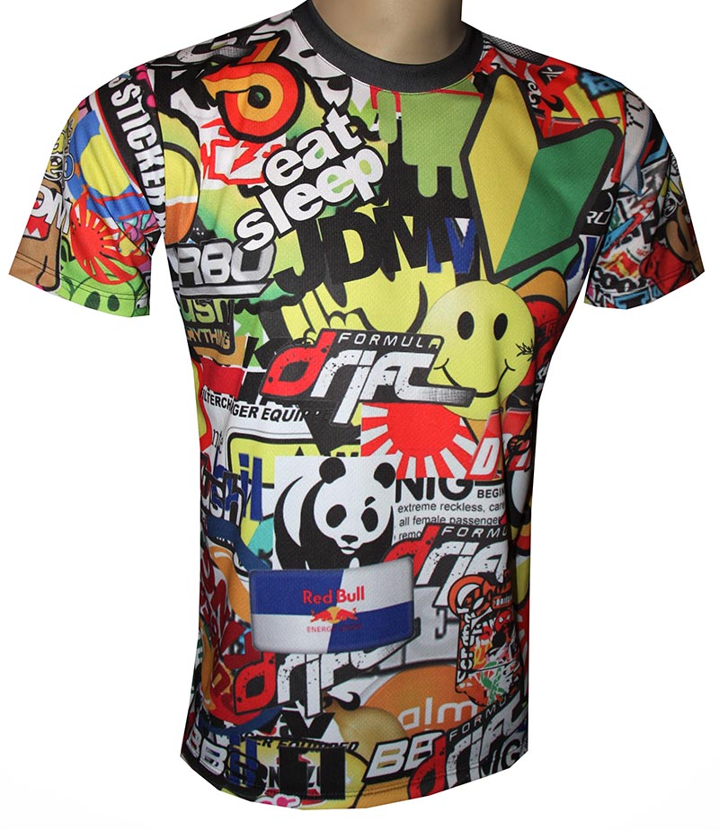 Colorful T Shirt With Logo And All Over Printed Picture