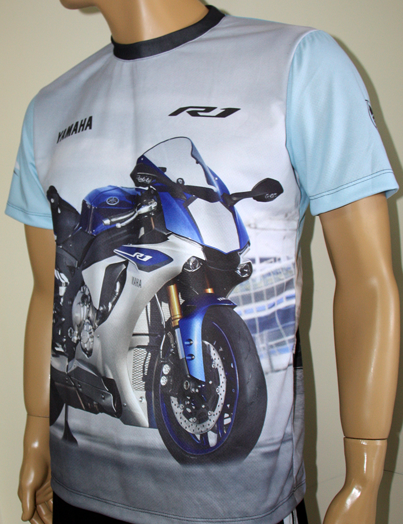 Yamaha R1 T Shirt With Logo And All Over Printed Picture T Shirts With All Kind Of Auto Moto